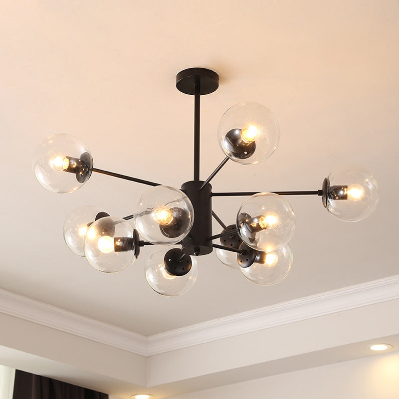 Modern Metal Hanging Chandelier Light Spherical Glass Shade in Black - Rebooters