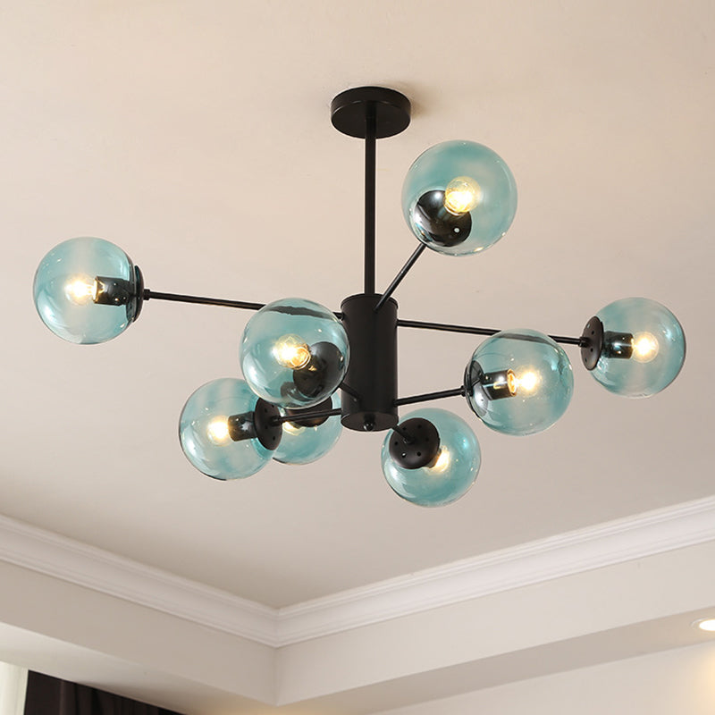 Modern Metal Hanging Chandelier Light Spherical Glass Shade in Black - Rebooters