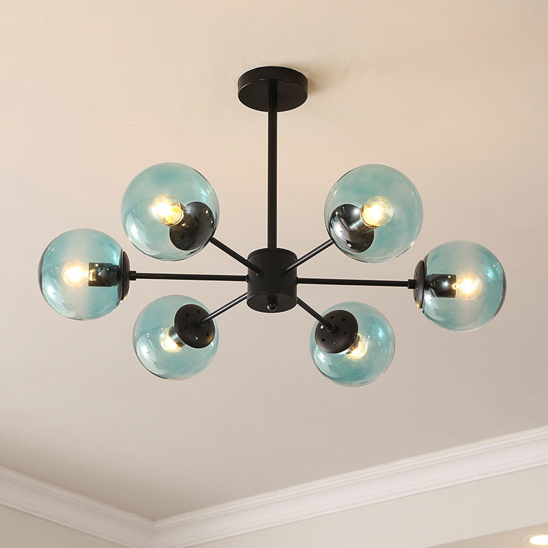 Modern Metal Hanging Chandelier Light Spherical Glass Shade in Black - Rebooters