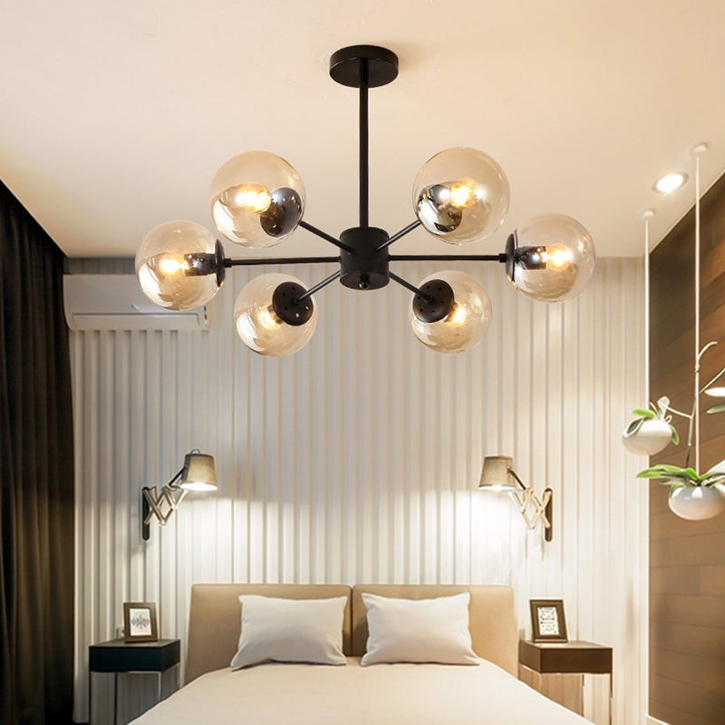 Modern Metal Hanging Chandelier Light Spherical Glass Shade in Black - Rebooters