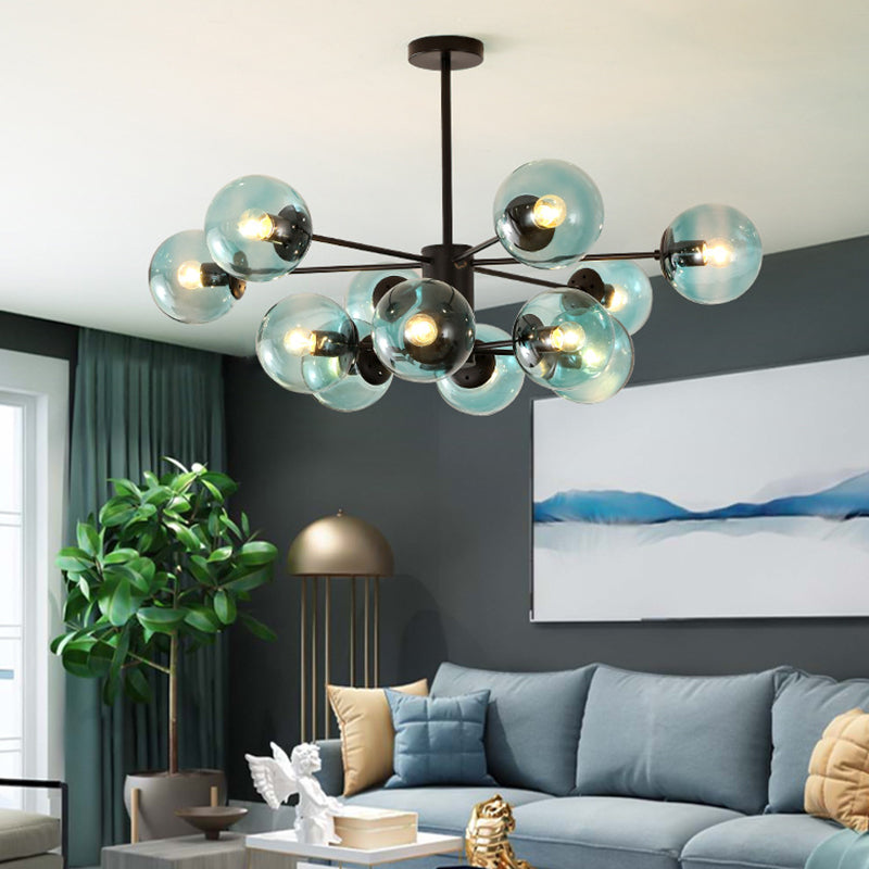 Modern Metal Hanging Chandelier Light Spherical Glass Shade in Black - Rebooters