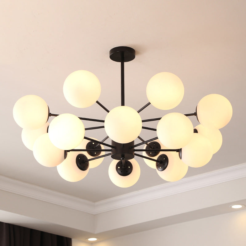 Modern Metal Hanging Chandelier Light Spherical Glass Shade in Black - Rebooters
