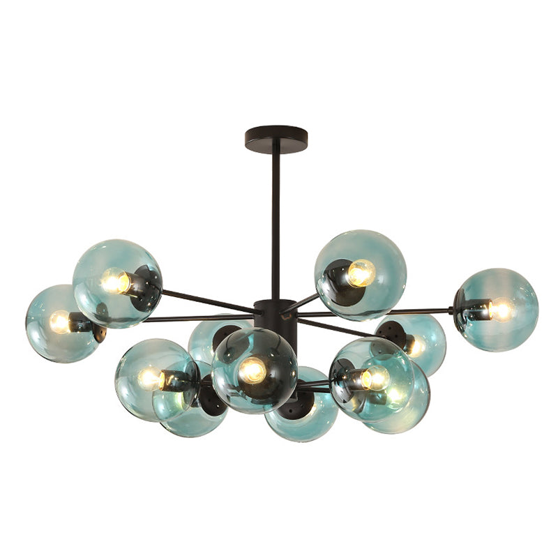 Modern Metal Hanging Chandelier Light Spherical Glass Shade in Black - Rebooters