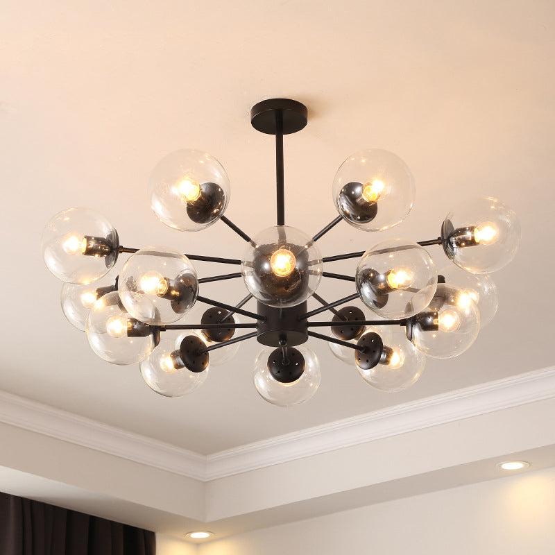 Modern Metal Hanging Chandelier Light Spherical Glass Shade in Black - Rebooters