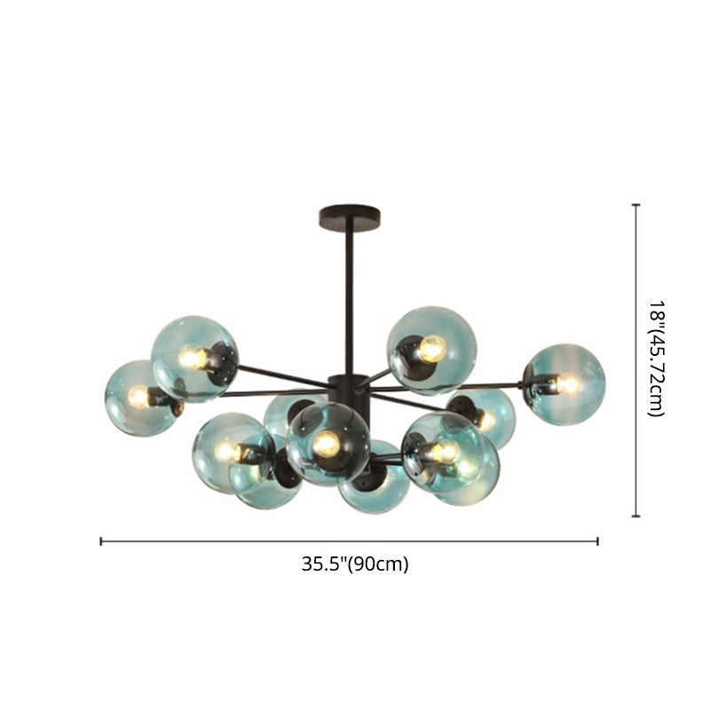 Modern Metal Hanging Chandelier Light Spherical Glass Shade in Black - Rebooters