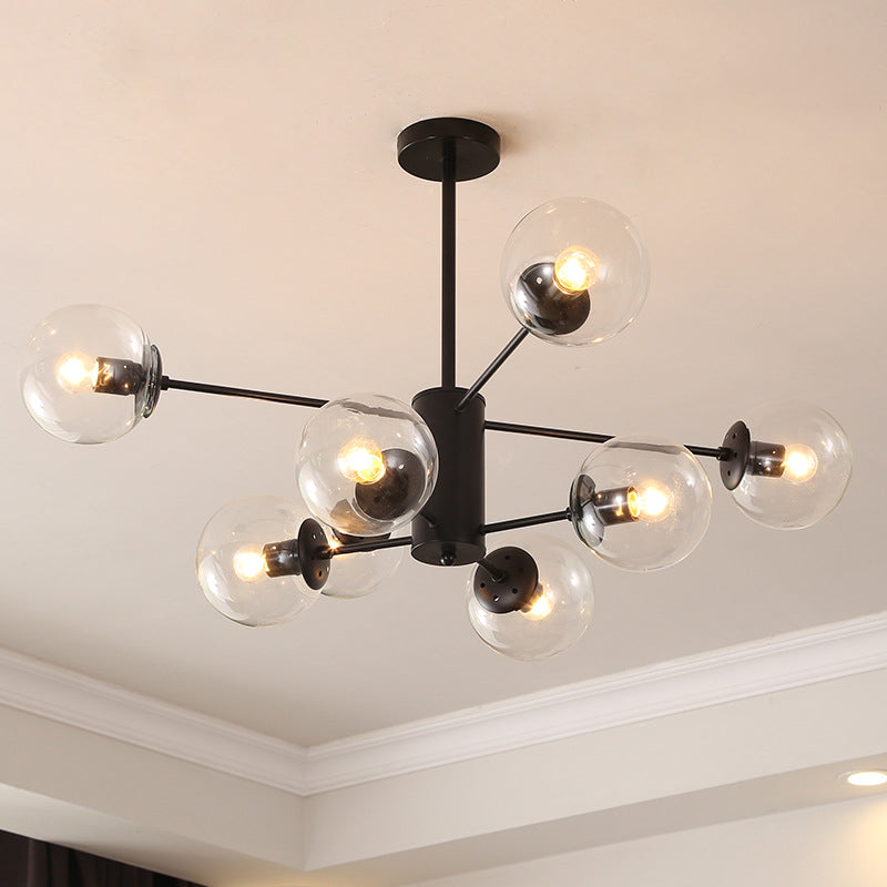 Modern Metal Hanging Chandelier Light Spherical Glass Shade in Black - Rebooters