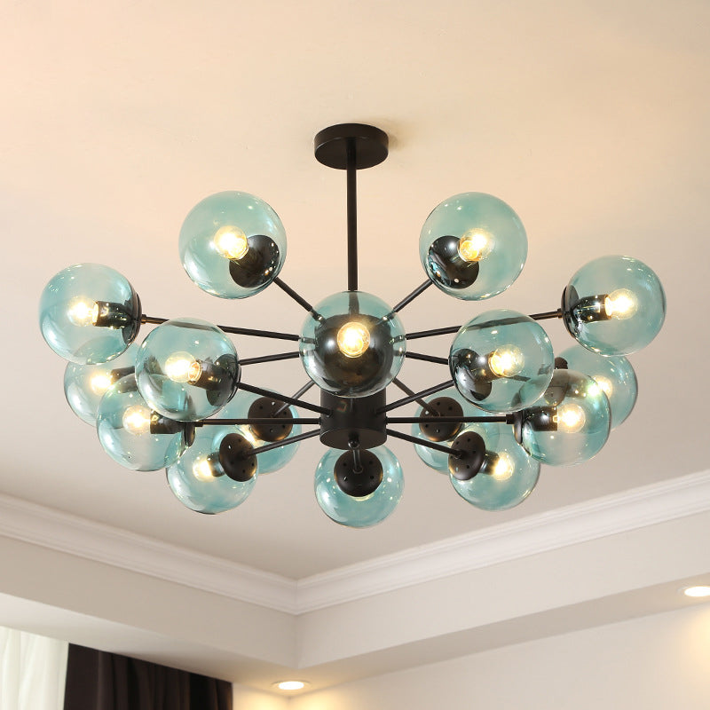Modern Metal Hanging Chandelier Light Spherical Glass Shade in Black - Rebooters