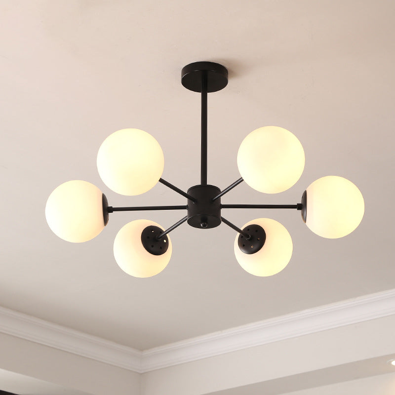 Modern Metal Hanging Chandelier Light Spherical Glass Shade in Black - Rebooters