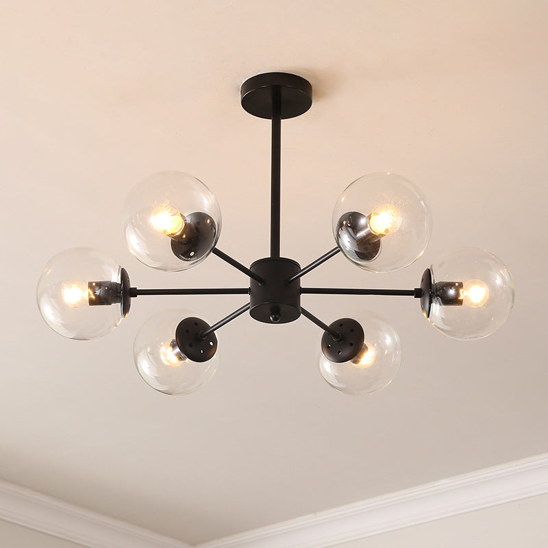 Modern Metal Hanging Chandelier Light Spherical Glass Shade in Black - Rebooters