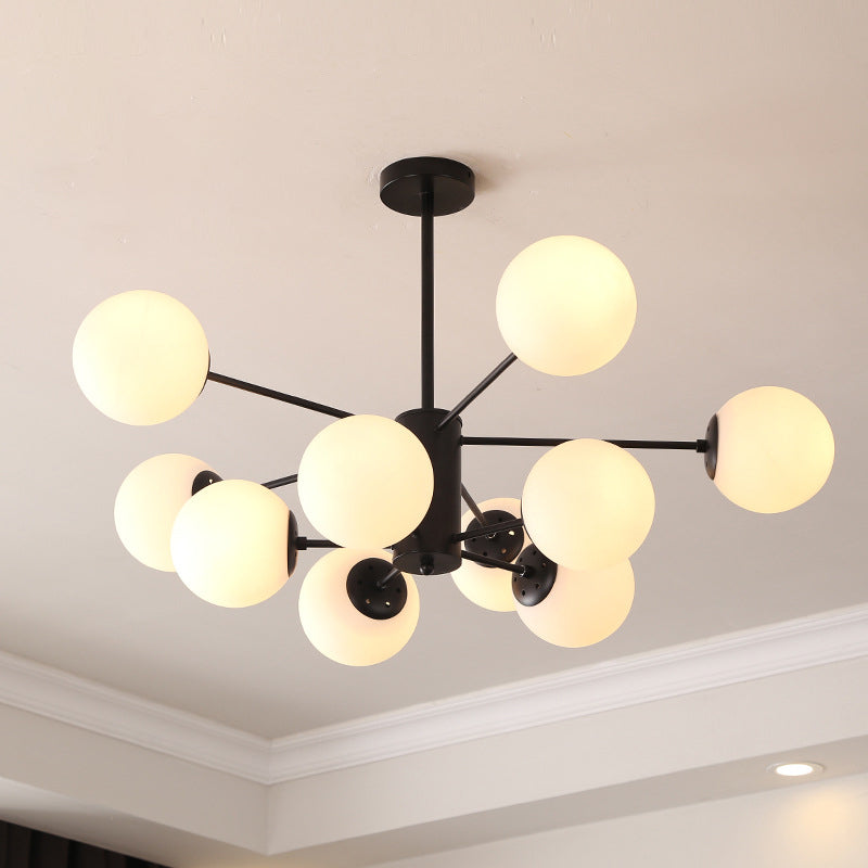 Modern Metal Hanging Chandelier Light Spherical Glass Shade in Black - Rebooters