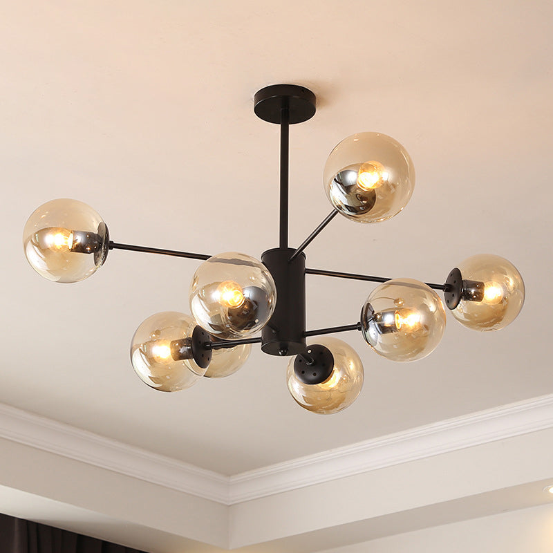 Modern Metal Hanging Chandelier Light Spherical Glass Shade in Black - Rebooters