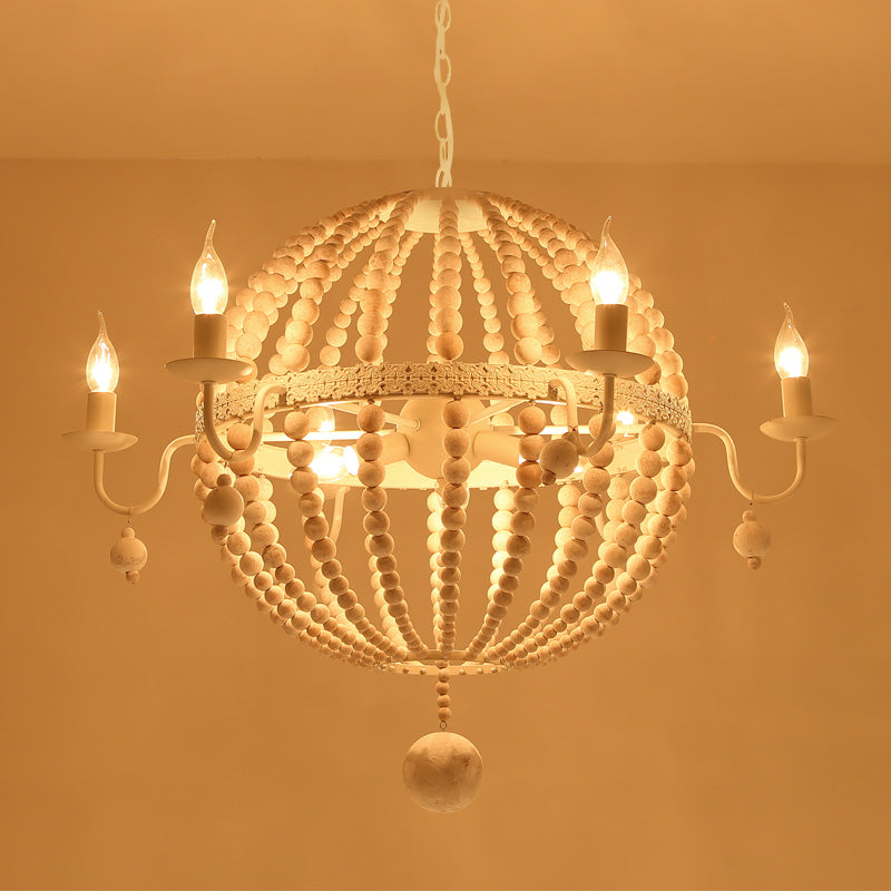 Cottage Sphere Beaded Chandelier 9-Light White Wood Fixture - Rebooters
