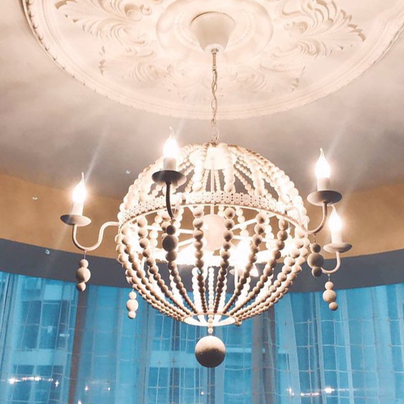 Cottage Sphere Beaded Chandelier 9-Light White Wood Fixture - Rebooters