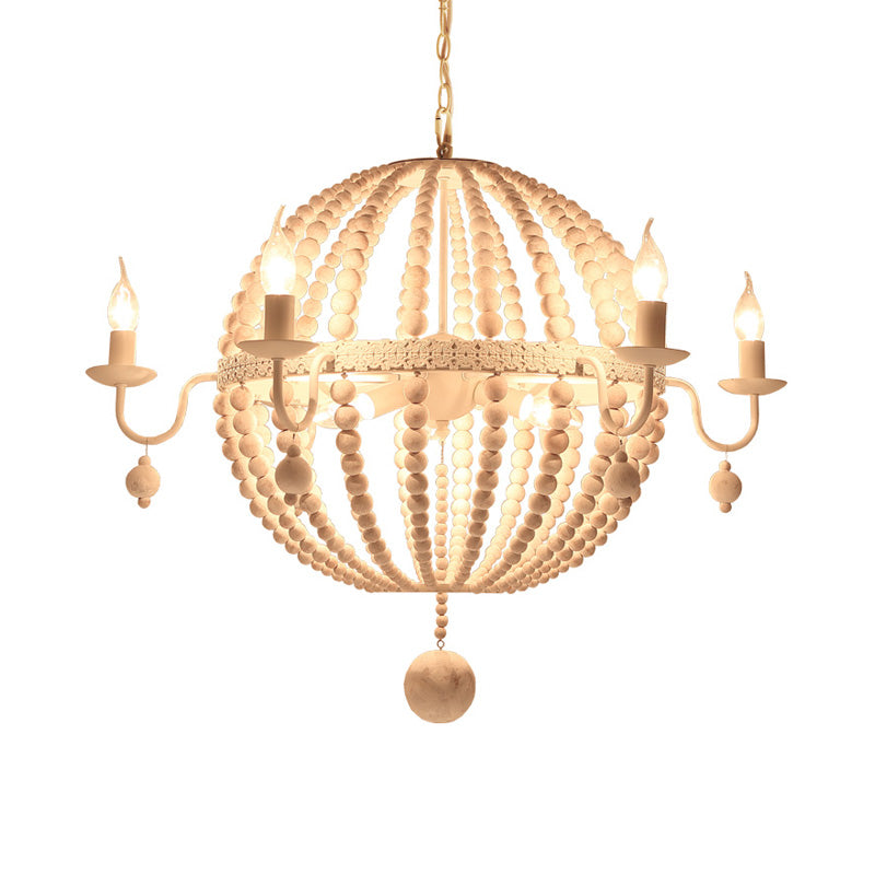 Cottage Sphere Beaded Chandelier 9-Light White Wood Fixture - Rebooters