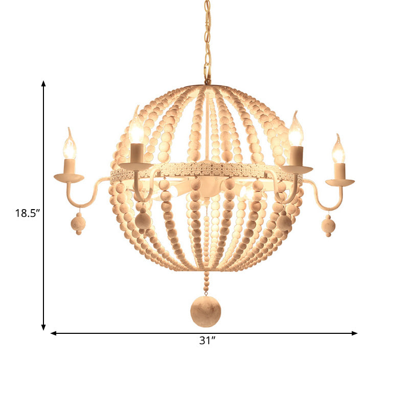 Cottage Sphere Beaded Chandelier 9-Light White Wood Fixture - Rebooters