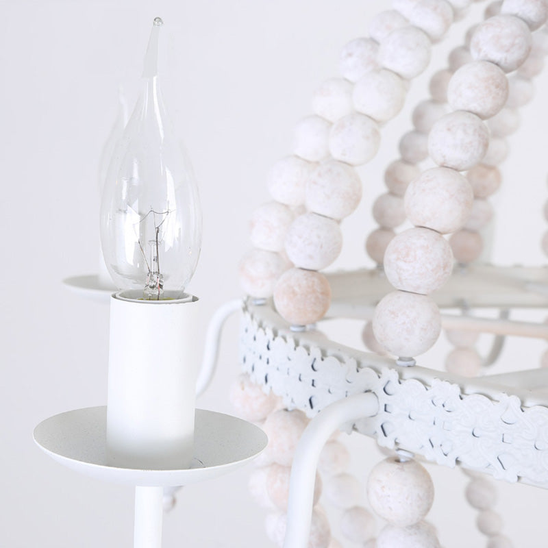 Cottage Sphere Beaded Chandelier 9-Light White Wood Fixture - Rebooters