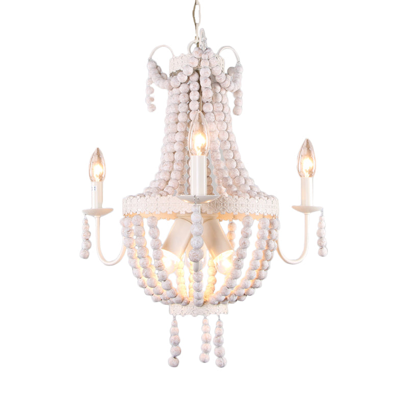 White 6/9-Head Chandelier Light Wooden Beaded Pendant - Rebooters