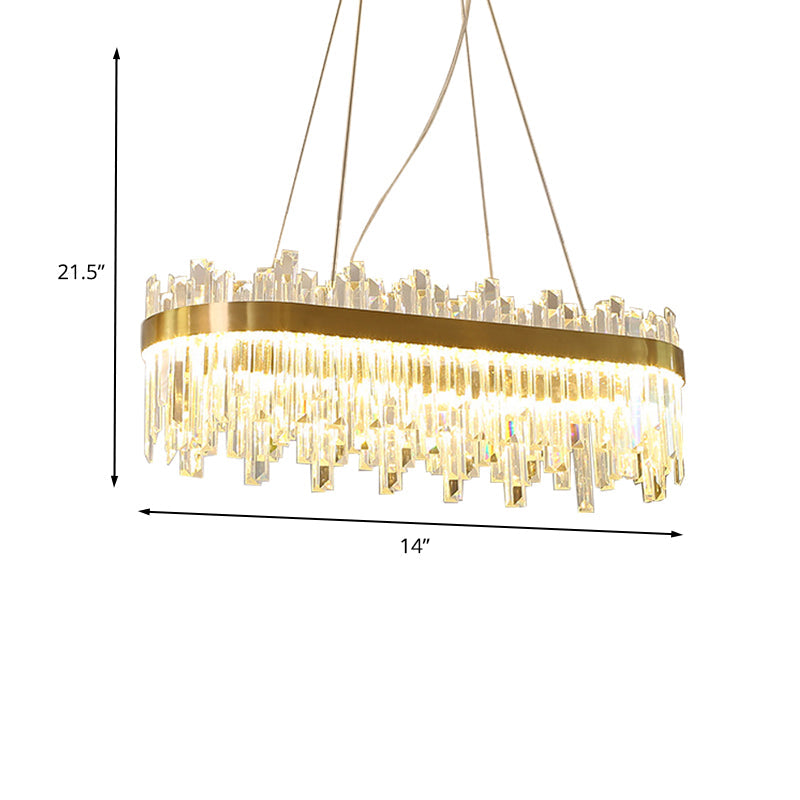 Oval Dining Room Hanging Lamp Kit Three Side Crystal Rod Chandelier Light in Gold - Rebooters