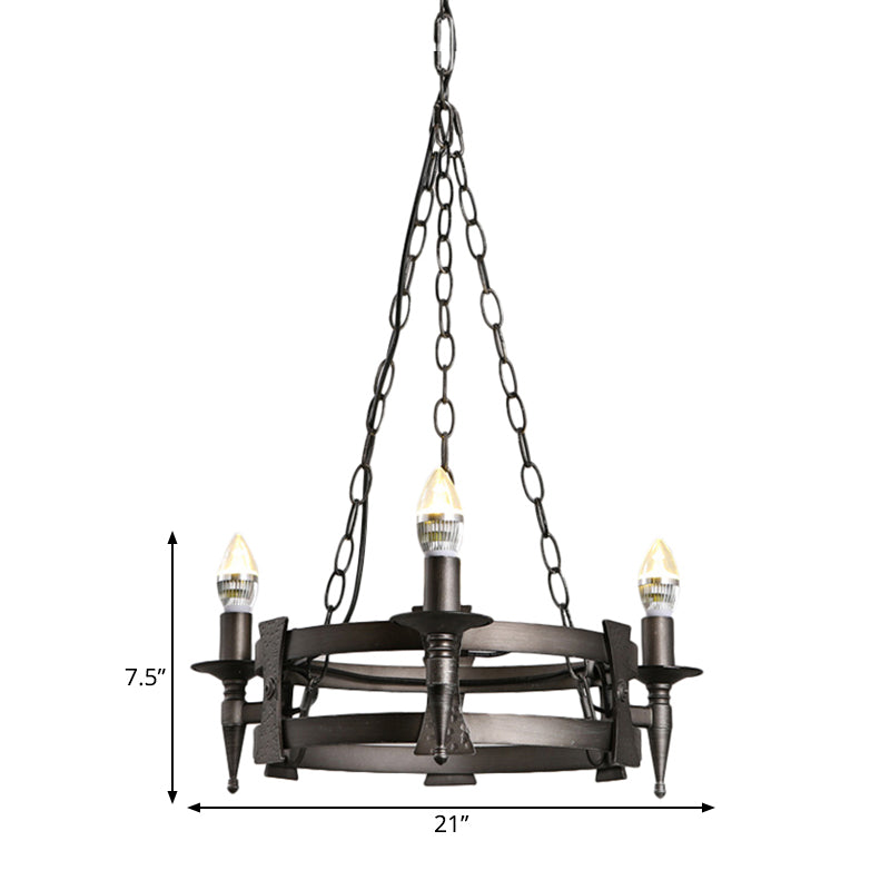 3 Lights Metal Ceiling Chandelier Rustic Black Hanging Lamp - Rebooters