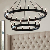 30 Lights Candle Style Hanging Lamp Kit Black Metal Chandelier - Rebooters