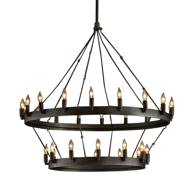 30 Lights Candle Style Hanging Lamp Kit Black Metal Chandelier - Rebooters