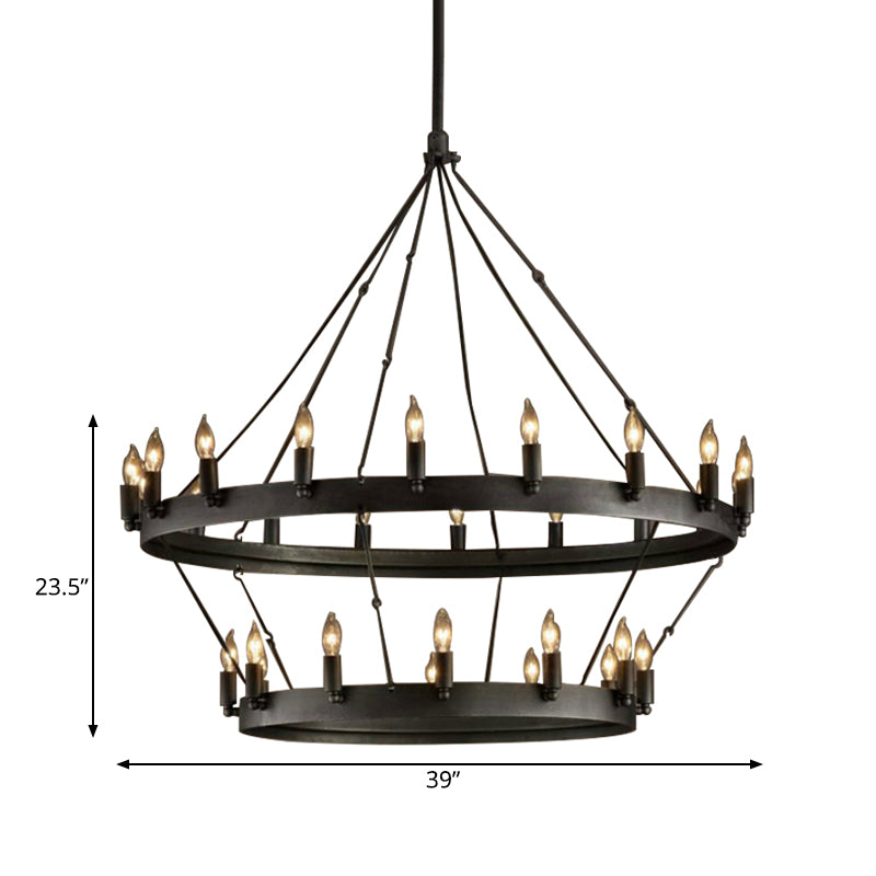 30 Lights Candle Style Hanging Lamp Kit Black Metal Chandelier - Rebooters