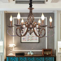 6 Lights Swirled Arm Chandelier Lamp Vintage Bronze Fixture - Rebooters