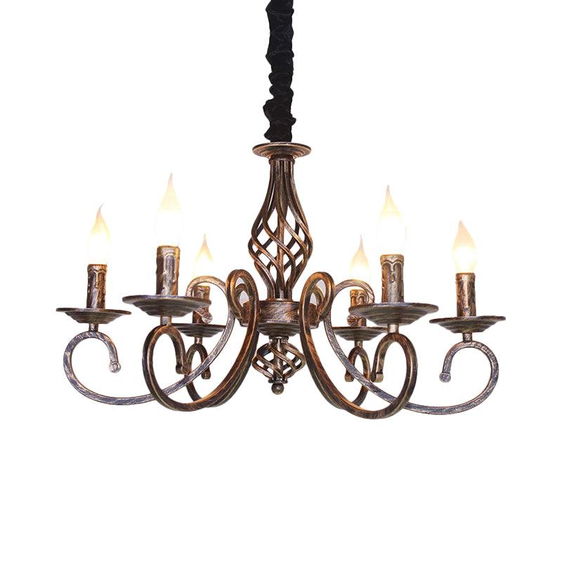 6 Lights Swirled Arm Chandelier Lamp Vintage Bronze Fixture - Rebooters