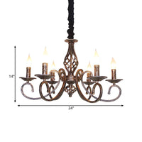 6 Lights Swirled Arm Chandelier Lamp Vintage Bronze Fixture - Rebooters