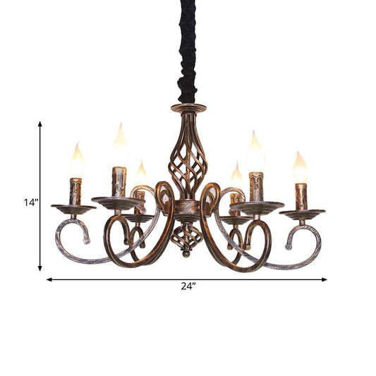 6 Lights Swirled Arm Chandelier Lamp Vintage Bronze Fixture - Rebooters