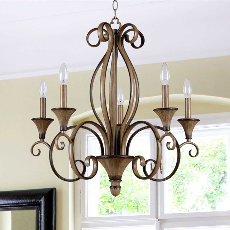 Metal Wood Pendant Lighting Swirled Arm 5 Lights Lamp - Rebooters