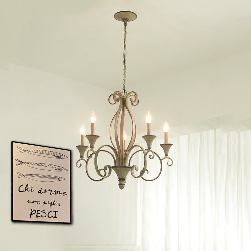 Metal Wood Pendant Lighting Swirled Arm 5 Lights Lamp - Rebooters
