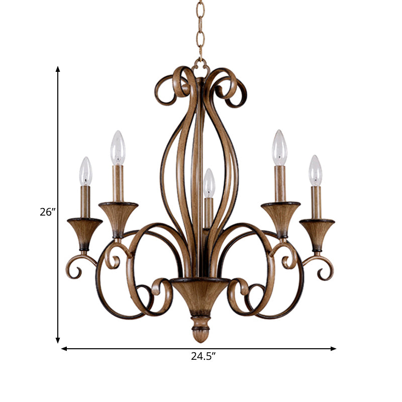 Metal Wood Pendant Lighting Swirled Arm 5 Lights Lamp - Rebooters