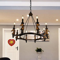 8 Lights Living Room Hanging Lighting Country Style Black Chandelier - Rebooters