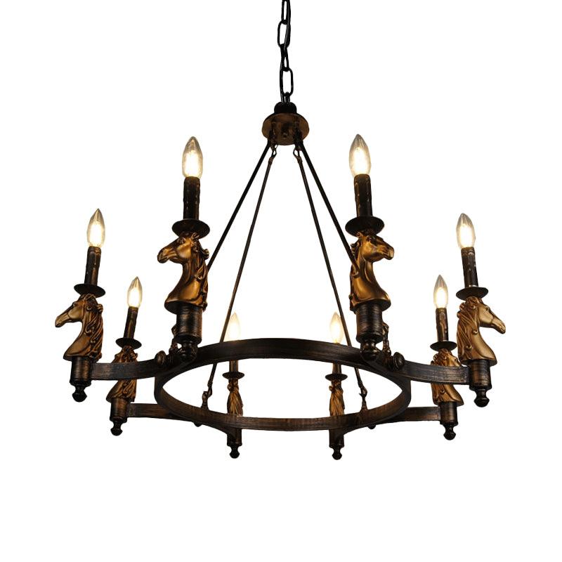 8 Lights Living Room Hanging Lighting Country Style Black Chandelier - Rebooters
