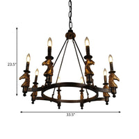 8 Lights Living Room Hanging Lighting Country Style Black Chandelier - Rebooters
