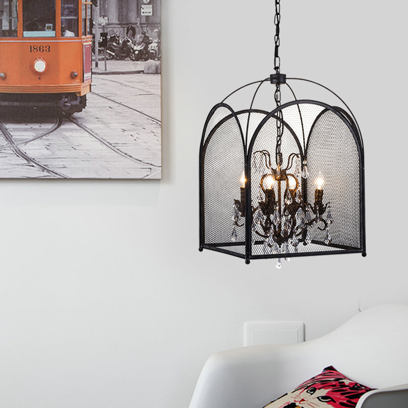 Vintage Candle Hanging Pendant 4 Lights Chandelier Black Crystal - Rebooters