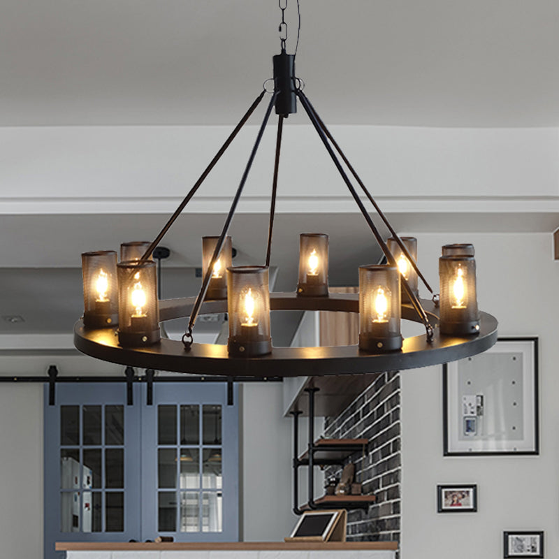 10 Lights Metal Ceiling Pendant Classic Black Cylinder Lamp - Rebooters