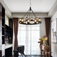 10 Lights Metal Ceiling Pendant Classic Black Cylinder Lamp - Rebooters