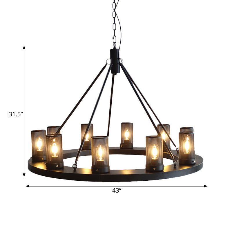 10 Lights Metal Ceiling Pendant Classic Black Cylinder Lamp - Rebooters