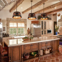 3 Lights Drum Ceiling Pendant Vintage Wood Metal Chandelier - Rebooters