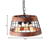 3 Lights Drum Ceiling Pendant Vintage Wood Metal Chandelier - Rebooters