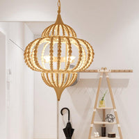 9-Light Chandelier Pendant Cottage Wooden Lantern Ceiling Light Fixture in White - Rebooters