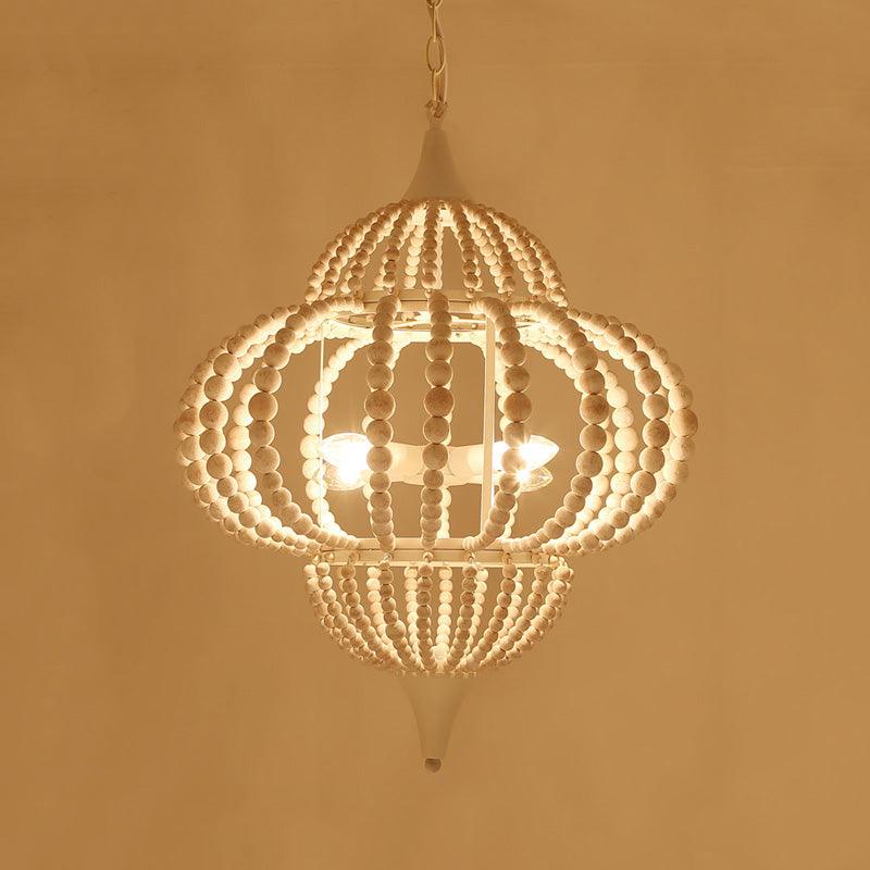 9-Light Chandelier Pendant Cottage Wooden Lantern Ceiling Light Fixture in White - Rebooters