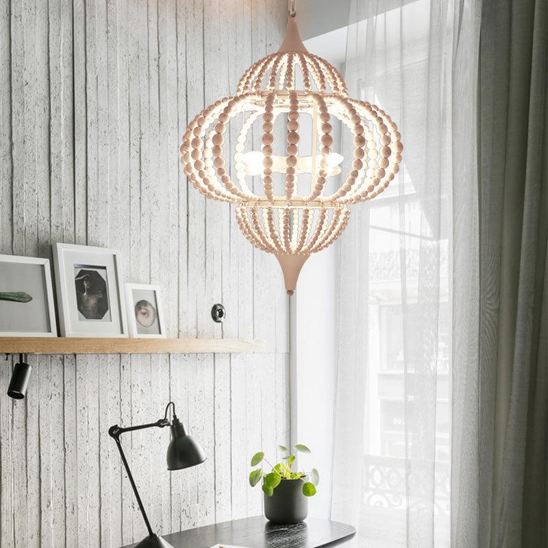 9-Light Chandelier Pendant Cottage Wooden Lantern Ceiling Light Fixture in White - Rebooters