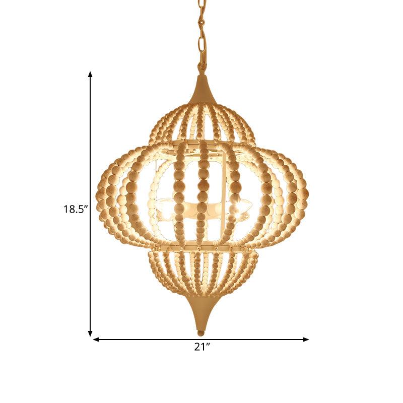 9-Light Chandelier Pendant Cottage Wooden Lantern Ceiling Light Fixture in White - Rebooters