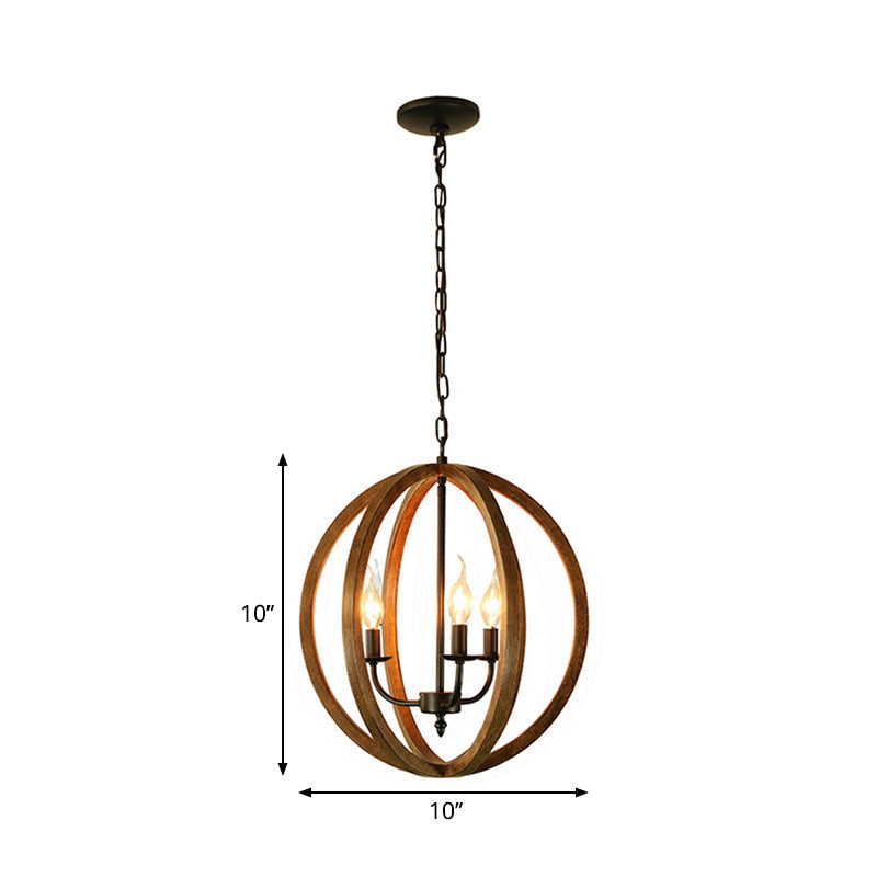 Wooden Spherical Hanging Fixture Loft Industrial Chandelier - Rebooters