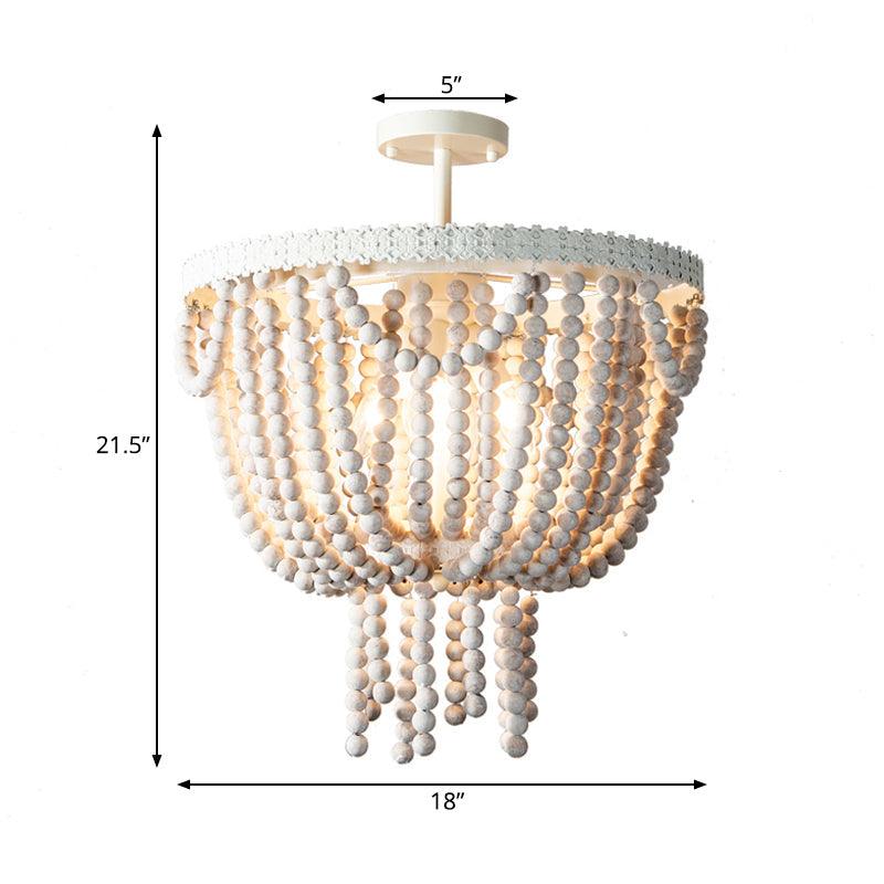 Beaded Bowl Shape Ceiling Pendant French Country 4 Lights Chandelier Lamp - Rebooters