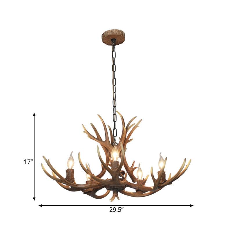 5 Lights Resin Chandelier Lamp Classic Antler Dining Room Light - Rebooters