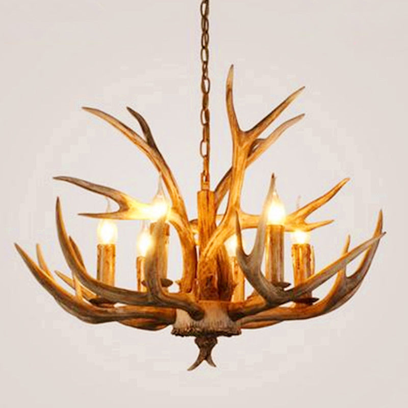 Wood Finish Antler Chandelier Lighting Rustic Resin Lamp - Rebooters